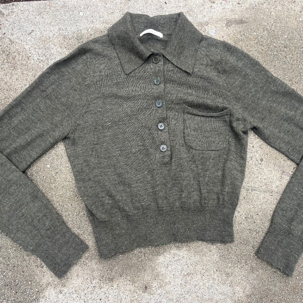 Doen cashmere sweater Eloi hemlock xs extra small polo pullover henley gray luxe - Picture 2 of 11